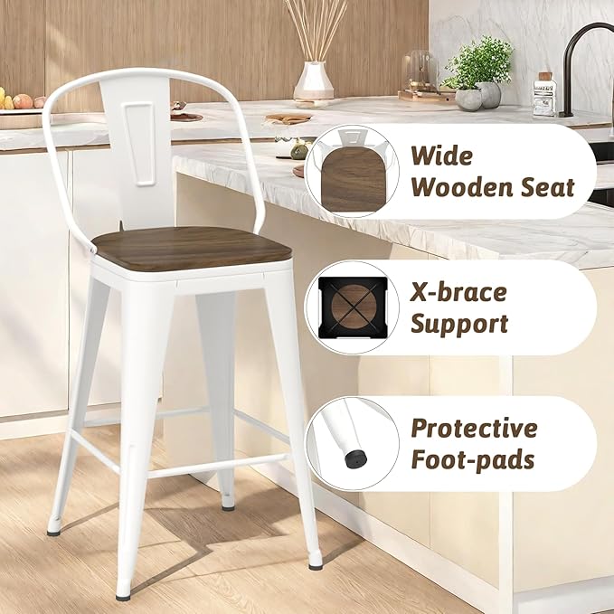24” Swivel Bar Stools Set of 4, Counter Height Bar Stools Wooden Seat, Metal - Image 5
