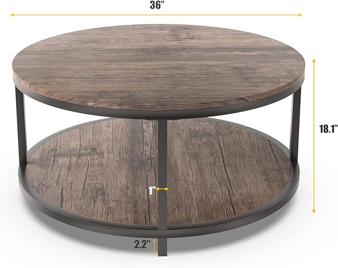 NSdirect Round Coffee Table, 36” Coffee Table - Image 2