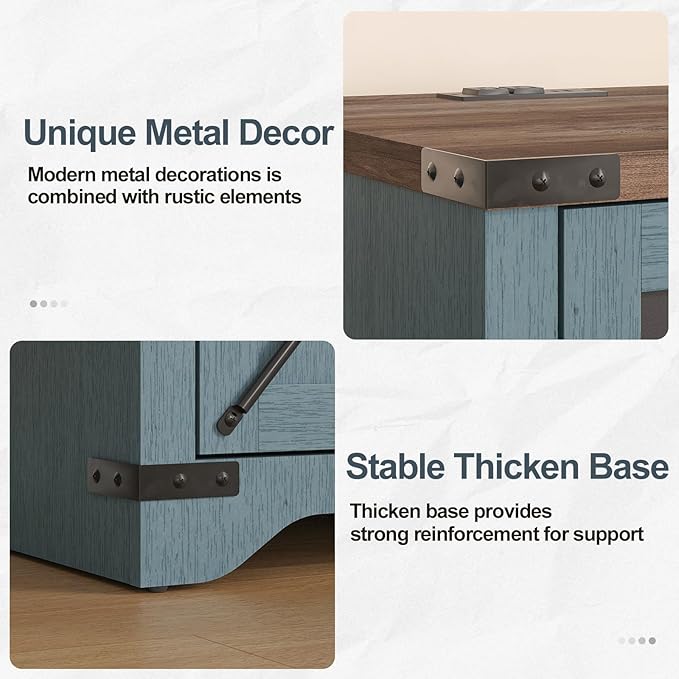 Farmhouse End Table with Charging Station, 26.4" Tall Rustic Nightstand with - Image 5