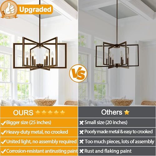 25" Modern Brown Chandelier for Dining Room, Geometric Brown Dining Room Light - Image 2