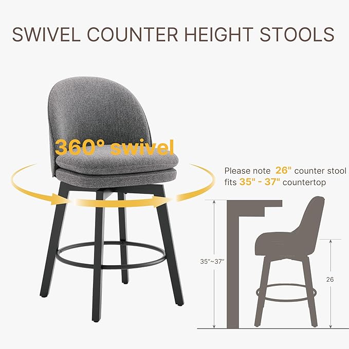 Counter Height Barstools 26 inch Upholstered Swivel Bar Stools - Image 4
