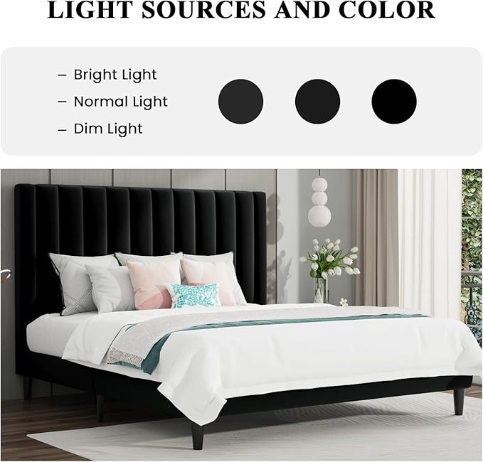 SHA CERLIN King Bed Frame/Velvet Upholstered Platform Bed Frame - Image 3