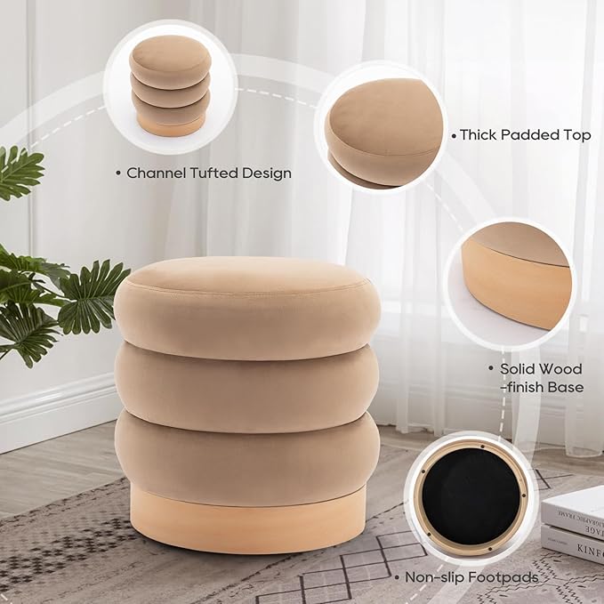 COLAMY Velvet Ottoman Footstool, Tufted Modern Foot Rest Stool - Image 5