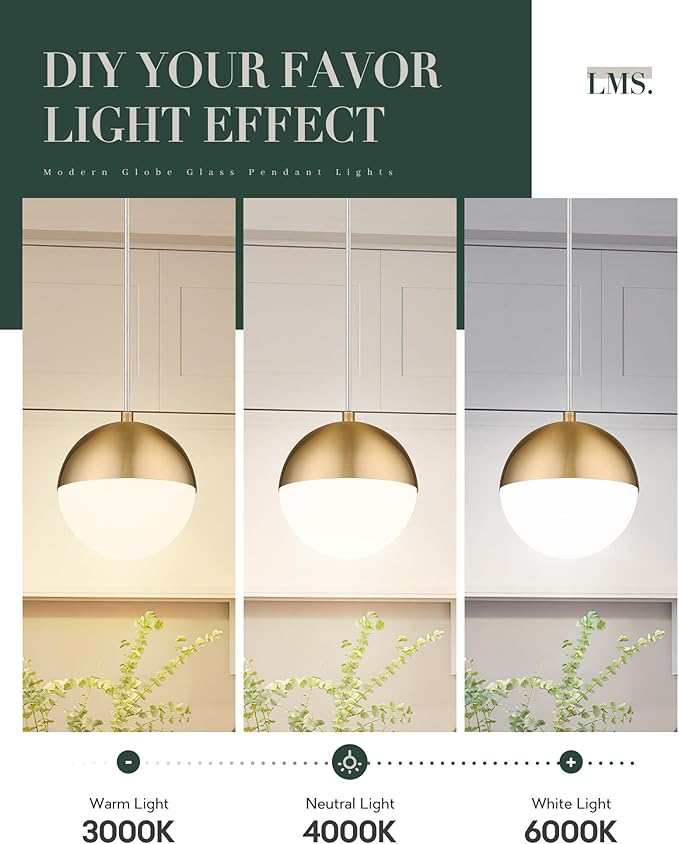 LMS Mid Century Pendant Lights, Brushed Gold Kitchen Island Light Fixtures - Image 9