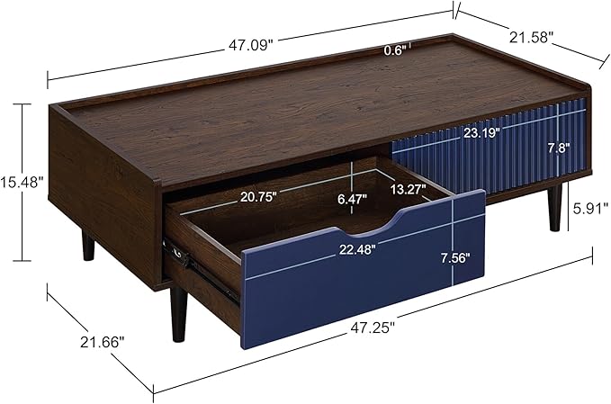 Manhattan Comfort Duane Mid Century Modern Ribbed Nightstand and Coffee Table - Image 5