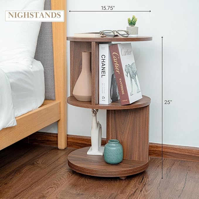 KAYMILY Living Room Side Table, Office Round Rotating End Table, Bedroom Mid - Image 2