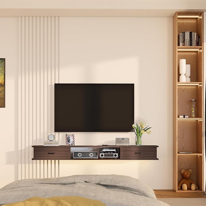 Floating TV Stand with 2 Doors, Floating TV Cabinet, Floating Console Shelf - Image 7