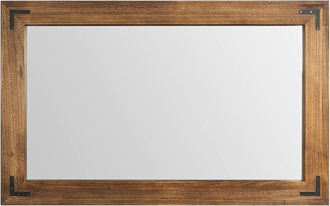 YOSHOOT Rustic Wooden Framed Wall Mirror, Natural Wood Bathroom Vanity Mirror - Image 4