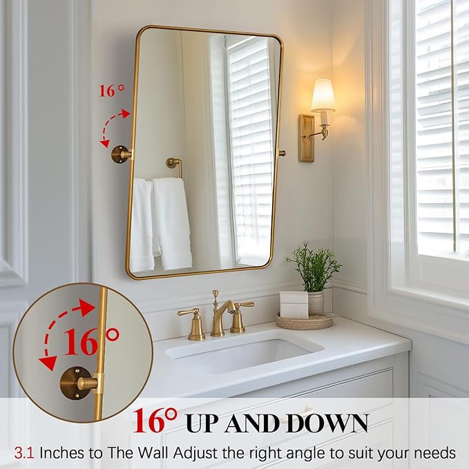 ANDY STAR Gold Pivot Mirror, Farmhouse Rectangle Bathroom Mirror - Image 2