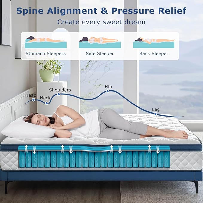 King Size Mattress, 14 Inch Medium Firm Hybrid King Bed Mattresses, Memory Foam - Image 3