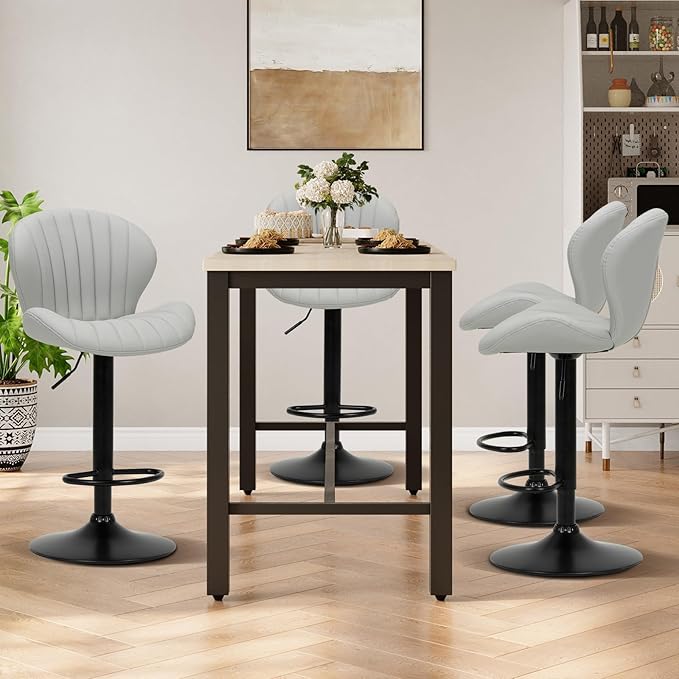 COLAMY Bar Stools Set of 2, Modern Swivel Bar Chairs, Adjustable Faux Leather - Image 3