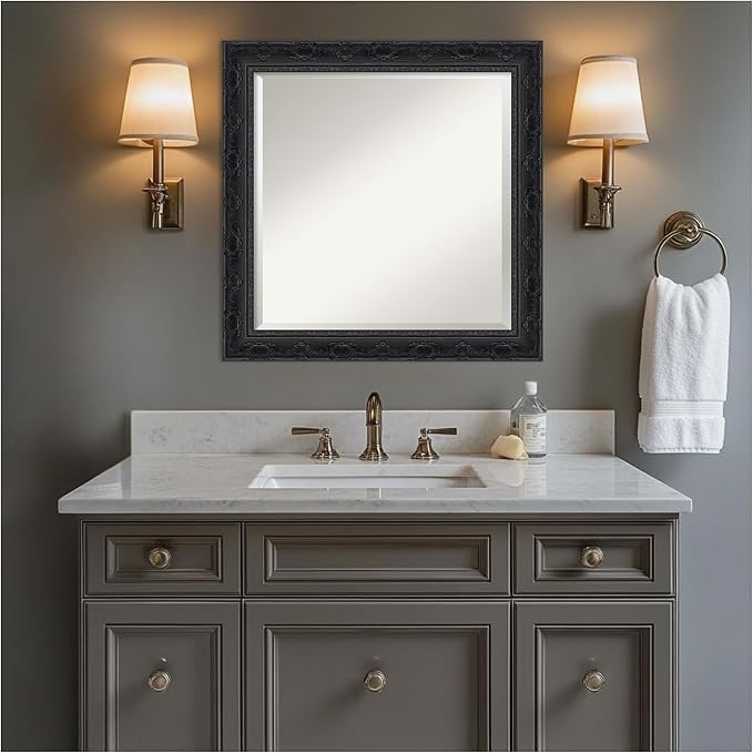Amanti Art Bathroom Mirror for Over Sink, 25x25 Filigree Gloss Black Square - Image 7