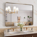 Bronze Bathroom Mirror 48x36 Inch, Brushed Bronze Metal Frame Mirror by JISOSO