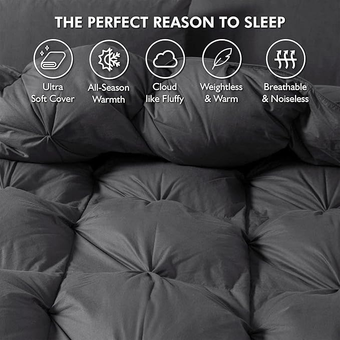 Luxurious All-Season Goose Down Feather Fiber Comforter King Size Duvet Insert - Image 5