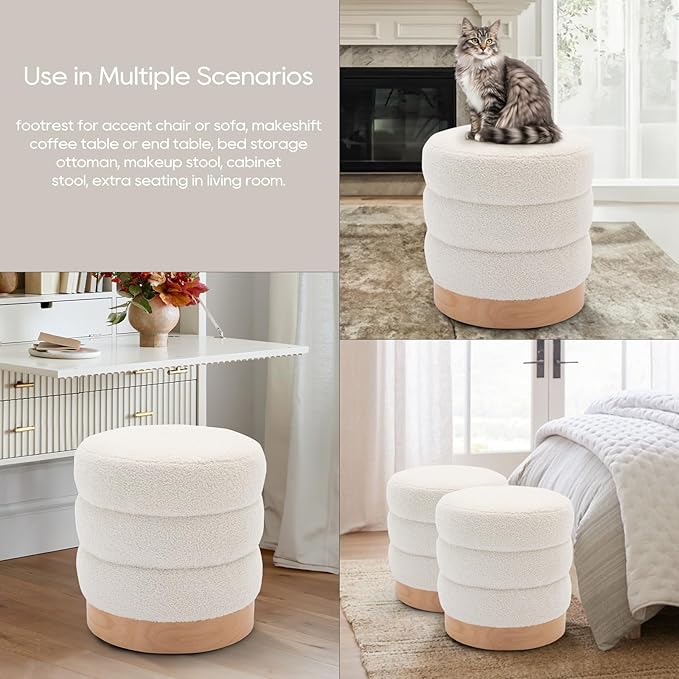 COLAMY Sherpa Ottoman Footstool, Tufted Modern Foot Rest Stool - Image 3