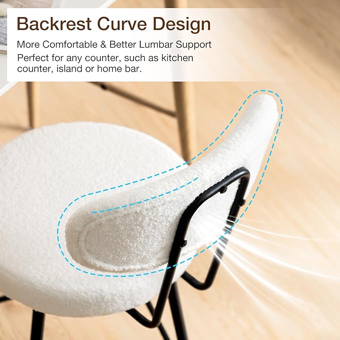 HOMMPA Counter Height Swivel Bar Stools Set of 2 Boucle Barstools 26'' - Image 5
