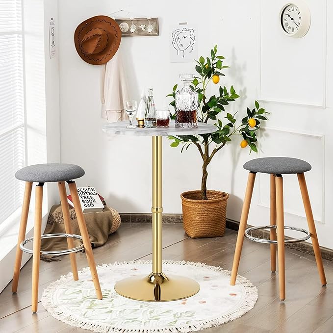 Gold Cocktail Tables Round Bar Table Height Adjustable 27.9''-35.4'' Pub Table - Image 7