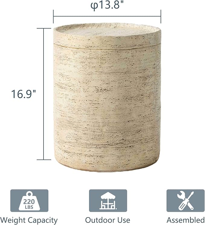 COSIEST Outdoor Side Table, Cylinder Shaped MgO Patio End Table, Lightweight - Image 3