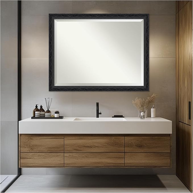Amanti Art Bathroom Mirror for Over Sink, 35x45 Filigree Gloss Black Rectangle - Image 4