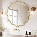 PROHOMEWARE Gold Round Mirror 36 Inch Wavy Bathroom Vanity Mirror Gold Frame by PROHOMEWARE