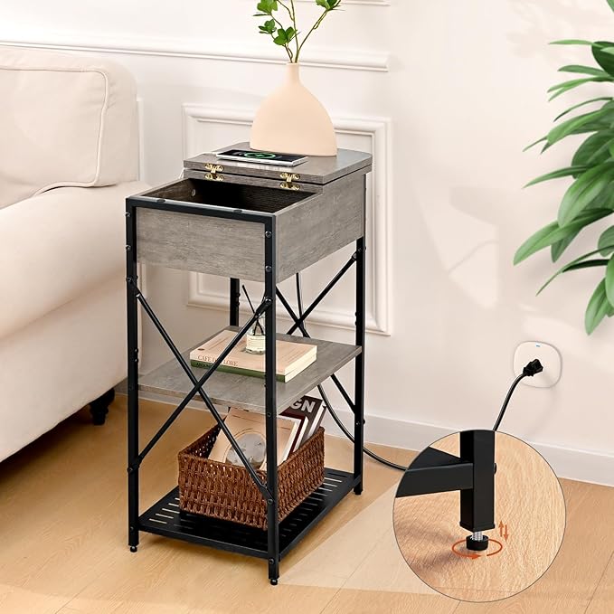 Narrow Side Table with Charging Station, End Tables Set of 2 - Image 4
