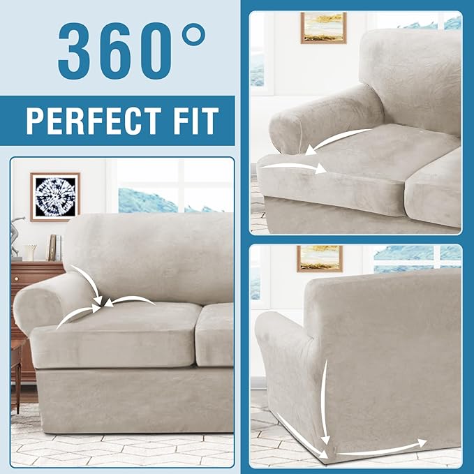 H.VERSAILTEX Sofa Cover 3 Piece T Cushion Loveseat Slipcovers Thick Velvet - Image 7