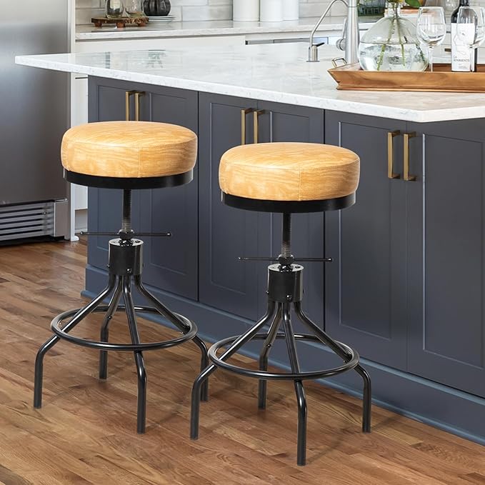 Swivel Bar Stools Adjustable Swivel Barstools Modern PU Leather 28inch Round - Image 8