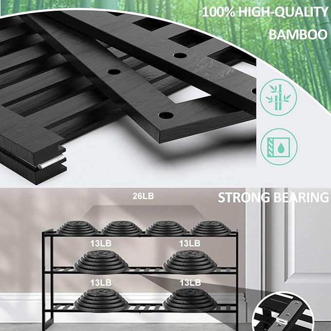 Bamboo Shoe Rack for Closet, Stackable 3 Tier Longer Shoe Organizer Shelf - Image 8