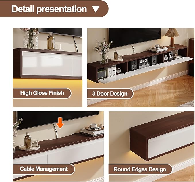 Floating TV Stand High Gloss, Floating TV Console, Under TV Shelf - Image 6