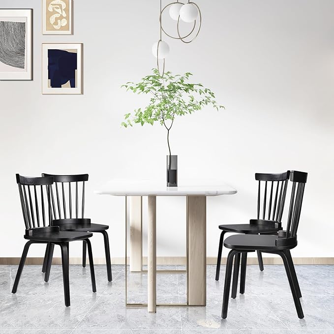 Unovivy Wood Dining Chairs Set of 4, Farmhouse Spindle Back, Widen Seat - Image 2