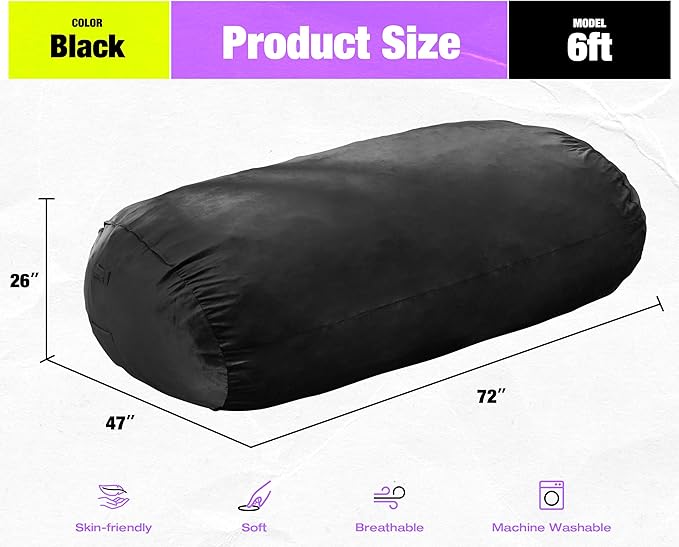 Hobestluk 6FT Bean Bag Chair Large Beanbag Lounger - Image 2