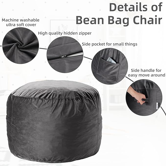 HABUTWAY Bean Bag Chair: Giant 4' Memory Foam Furniture Bean Bag Chairs - Image 6
