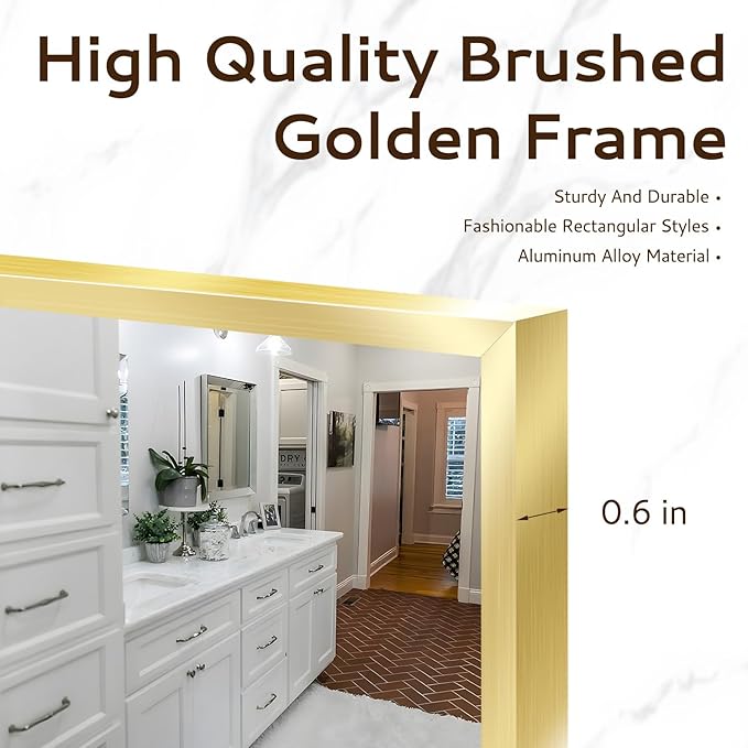 Gold Bathroom Mirror 26"x38", Rectangle Vanity Mirror - Image 3