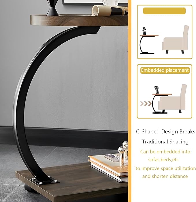 C Table End Table, 360°Swivel TV Tray Table - Image 4