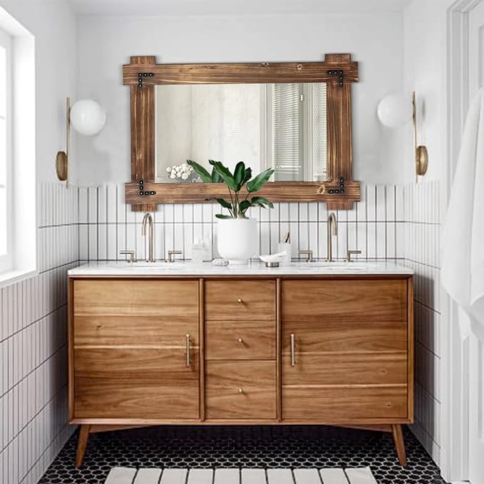MeMoreCool Rustic Wooden Framed Wall Mirror, Farmhouse Decorative Vanity Mirror - Image 2