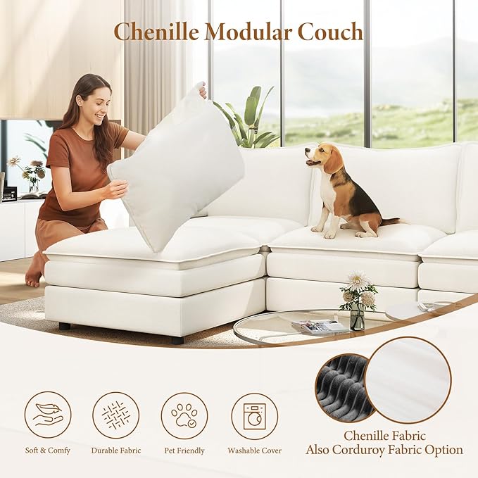 Vesgantti 142" Cloud Couch Sectional Modular Sofa, Comfy Sectional Couch - Image 6