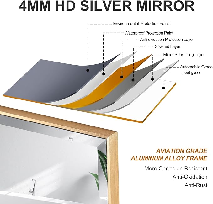 30x36 Inch Gold Mirror with Beveled Trim, Aluminum Frame Bathroom Vanity Mirror - Image 6