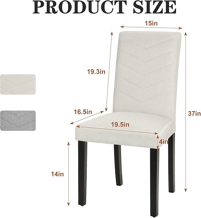 VECELO Upholstered Dining Chairs Set of 2, Fabric Wood Legs High Back - Image 3