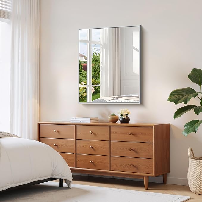 YIROMAN Bathroom Mirror 30"x36", Brushed Silver Bathroom Mirror - Image 3