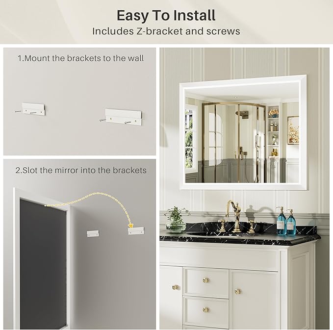 40x38 Inch White Bathroom Mirror - Image 7