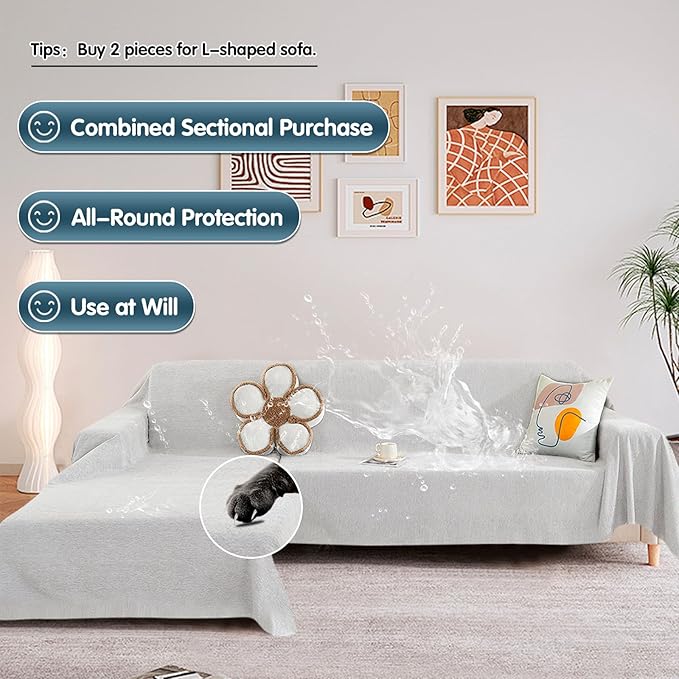 STACYPIK Waterproof Ivory White Sofa Covers Couch Cover - Image 8