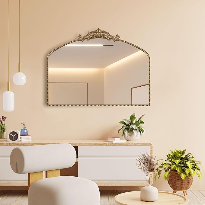 Large Ornate Gold Antique Mirror 40” x 30”, Vintage Wall Mirror - Image 4