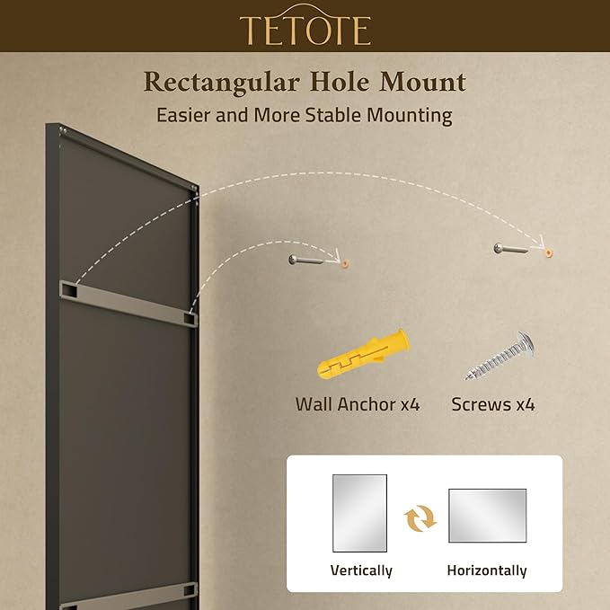 TETOTE Black Bathroom Mirror for Over Sink 48" x 36" Large Matte Black Beveled - Image 8