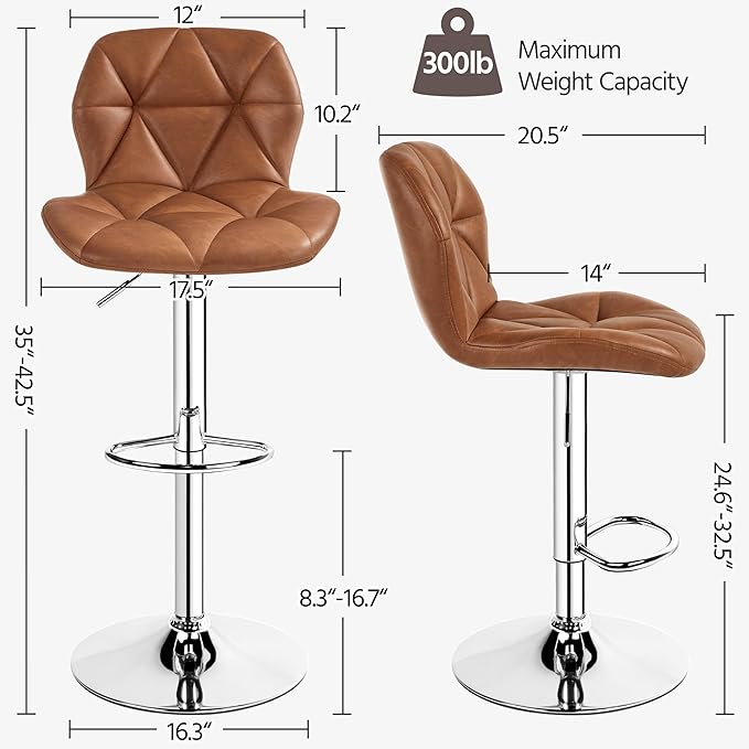 Yaheetech Bar Stools Set of 4, Adjustable PU Leather Swivel Barstools, Modern - Image 3