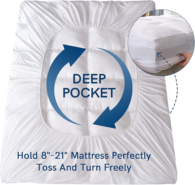 ELEMUSE Queen Mattress Topper for Back Pain, Extra Thick Mattress Pad Cover - Image 3
