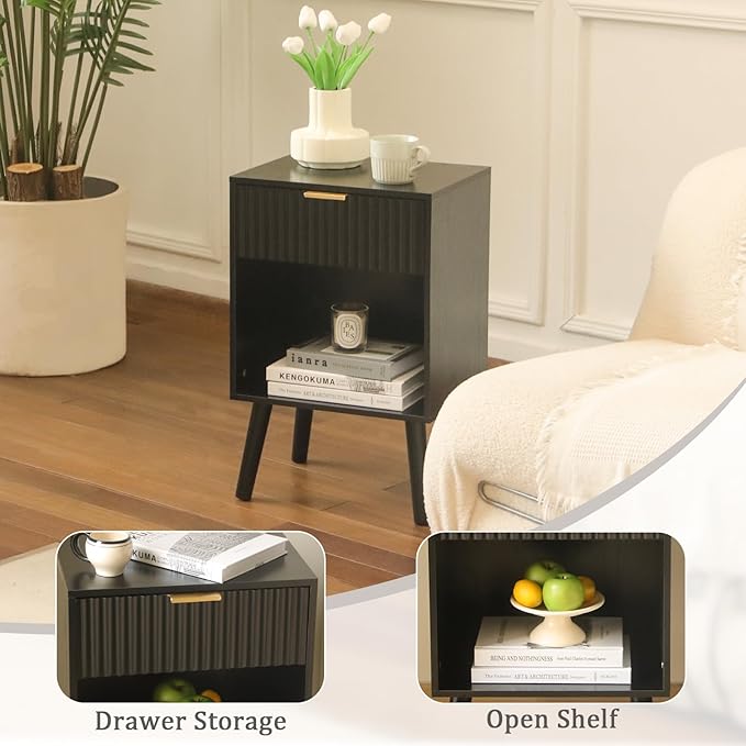 Black Fluted Nightstand, Modern Bedside Table - Image 6