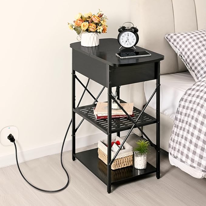 Narrow Side Table with Charging Station, End Tables Set of 2 - Image 6