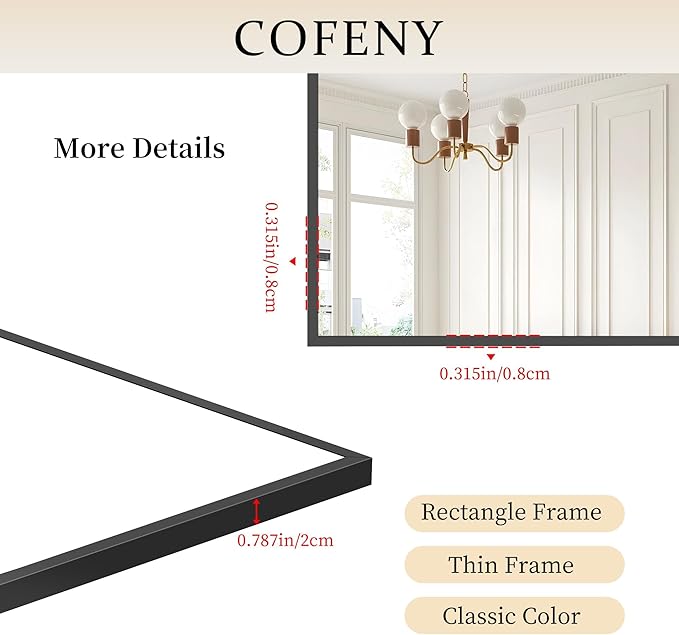 36x50inch Bathroom Mirror, Large Rectangular Wall Mirror - Image 5