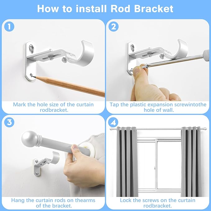 Curtain Rods for Windows 16 to 92 Inches, Curtain Rod Max Adjustable Length of - Image 5