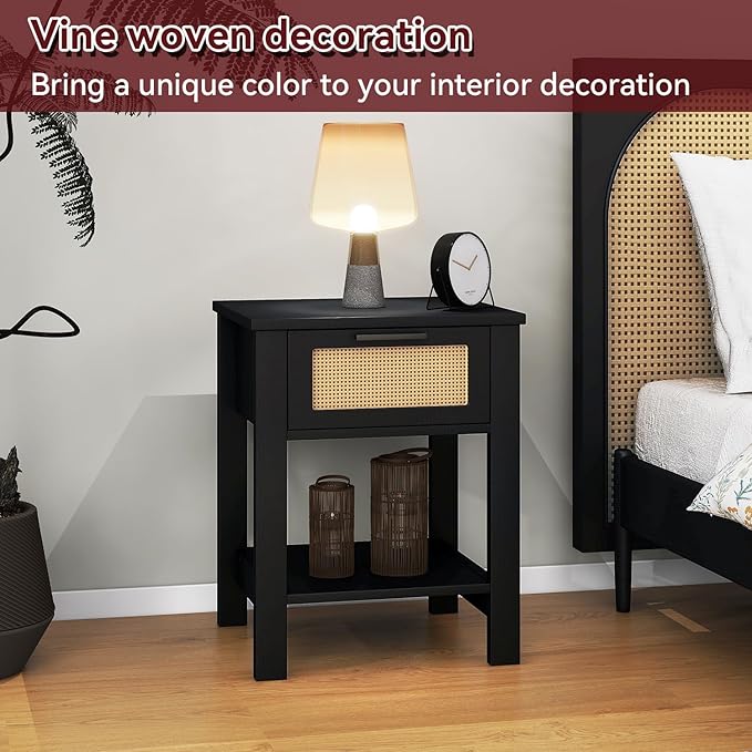 IBUYKE Rattan Nightstand Set of 2, Boho Night Stand - Image 4